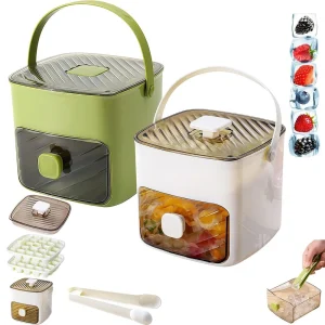 48 Cube Handled Double Layer Ice Maker Box w/ Press Lid for Freezer&DIY Beverage