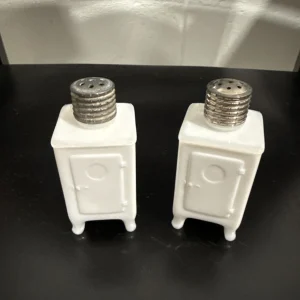 Vintage Milk Glass GE Refrigerator Ice Box Salt & Pepper Shaker Set with Corks